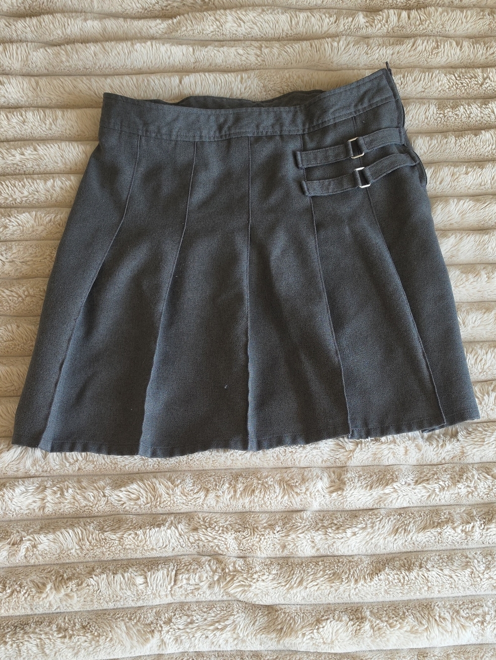 French Toast Dark Gray Pleated Skort with Dual Buckle Straps